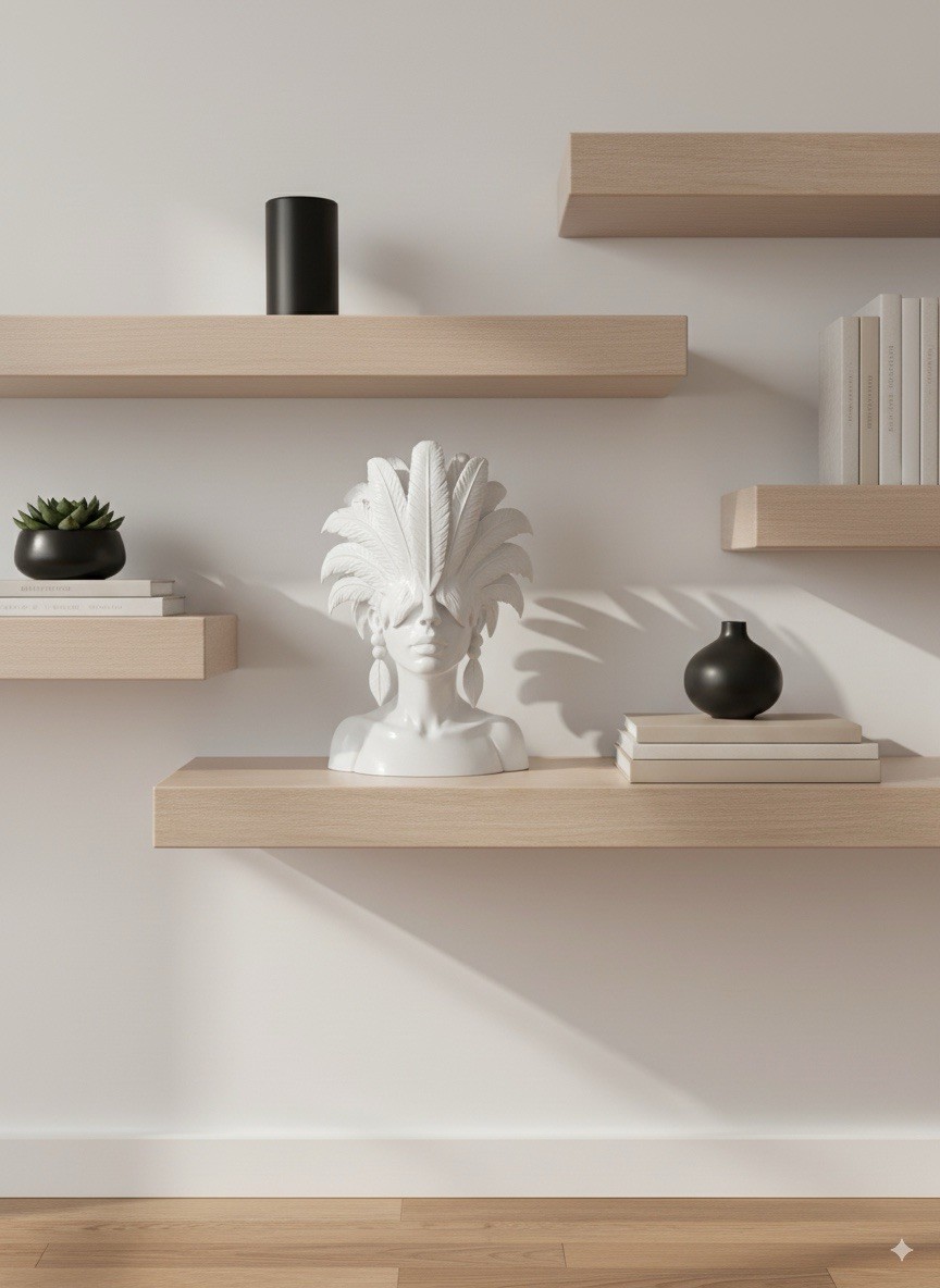 Statua Moderna Dea delle Piume 25 cm Bianco Glossy - Home Decor