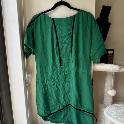 rag & bone Green Silk Satin Solid Dress 4 Short Sleeve Round Neck Back Zip