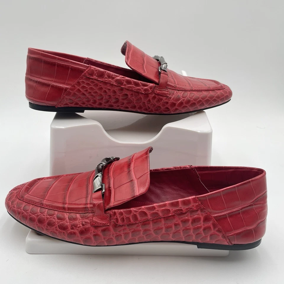 Mocasines Vince Camuto de Cuero Rojo 9 Perenna Planos Croc Estampado en Relieve Broca Foto 2 de 4