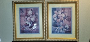 Vintage Home Interiors Set of 2 Pink Roses Floral Framed Art Prints 16x13 Homco