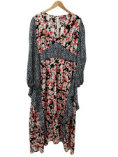 OASIS Ladies UK Size 16 Black & Pink Abstract Floral Midi Dress Unworn With Tags