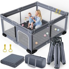 Foldable Baby Playpen with Mat, Extra Large Playpen for Babies and Toddlers w...
