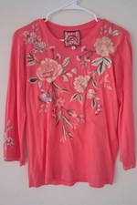 Johnny Was JWLA Vienna Floral Embroider Kimono Sleeve Tee Boho Chic Art SIZE 0-4