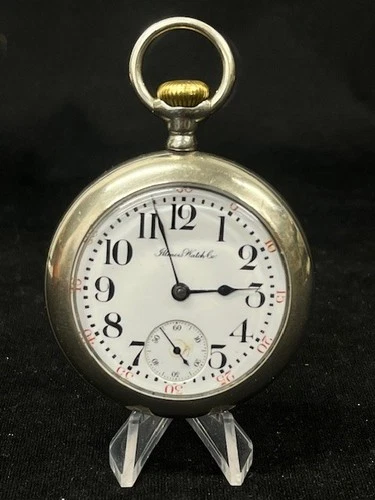 Vintage Illinois 18S 17J Open Face Pocket Watch Silverine Case