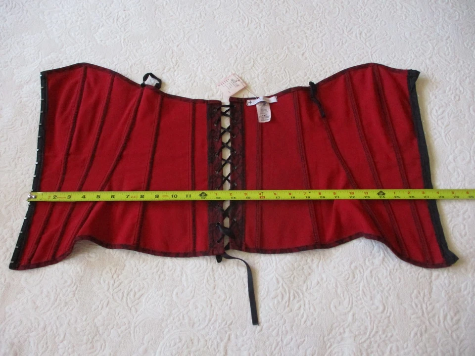 Новый винтажный корсет Y2K Топ M Красный Черный Charlotte Russe Overbust на косточках На шнуровке - Изображение 4 из 4