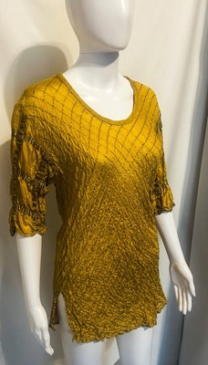 Rare Vintage URU Kristine St Rrik Mustard Gold Silk Tunic Fairycore Boho Chic