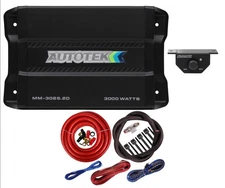 Autotek MM-3025.2D 3000W 2-Channel Bridgeable Amplifier + 4Ga Amp Wiring Kit