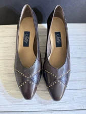 Vintage Selby Brown Leather Studded Low Heel Pumps Women’s Size 9.5