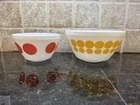 2 Vintage Charm Inspired By Pyrex Spot On  Polka Dot Mixing Bowls Yellow & Red