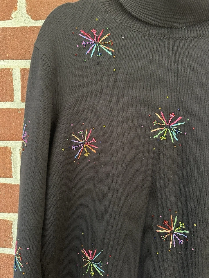 Suéter Talbots Negro Cuello Alto Fuegos Artificiales Mujer Talla Grande Foto 3 de 4