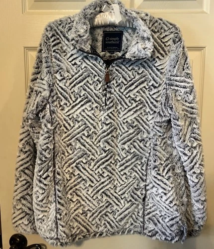Simply Southern 1/4 Zip Fluffy Fleece Gray Black Geometric XL Pullover