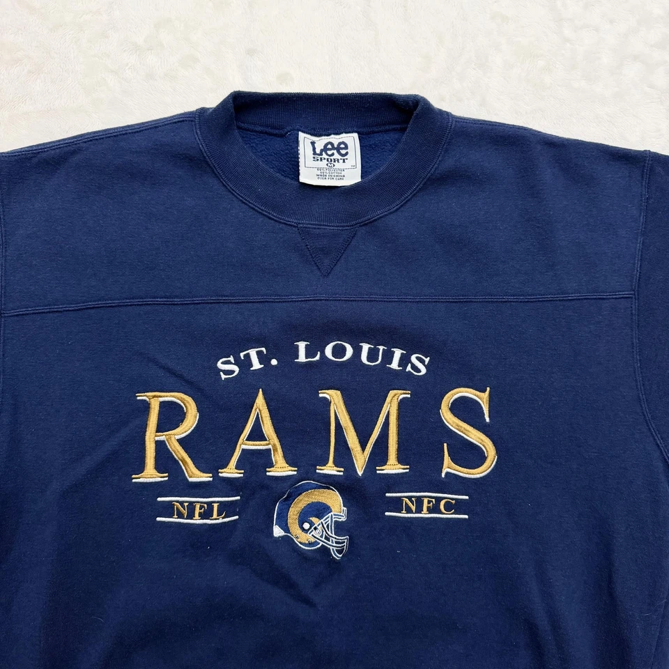 Sudadera LEE St. Louis Rams Para Hombres Azul Medio NFL Fútbol Bordado Cuello Redondo Foto 2 de 4
