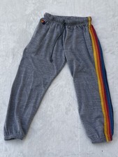 Women  s Aviator Nation 5 Stripe Sweatpants Heather Grey Rainbow sz Small