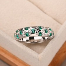 Green Emerald Eternity Band 925 Sterling Silver Lab Created Gemstone Women Ring