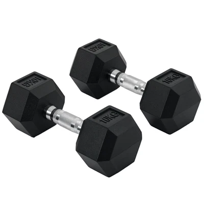 HOMCOM Hexagonal Dumbbells Kit Weight Lifting Exercise for Home Fitness 2x10kg