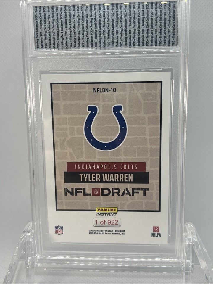 2025 Panini Instant Tyler Warren NFL Draft Night TCC Graded Gem Mint 10 ...