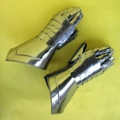Medieval Knight Steel Gauntlet Gloves Gothic Armor 18G Chrome Finish NEW