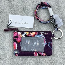 Vera Bradley Iconic Zip ID Lanyard Set Indiana Rose Purple NWT Floral