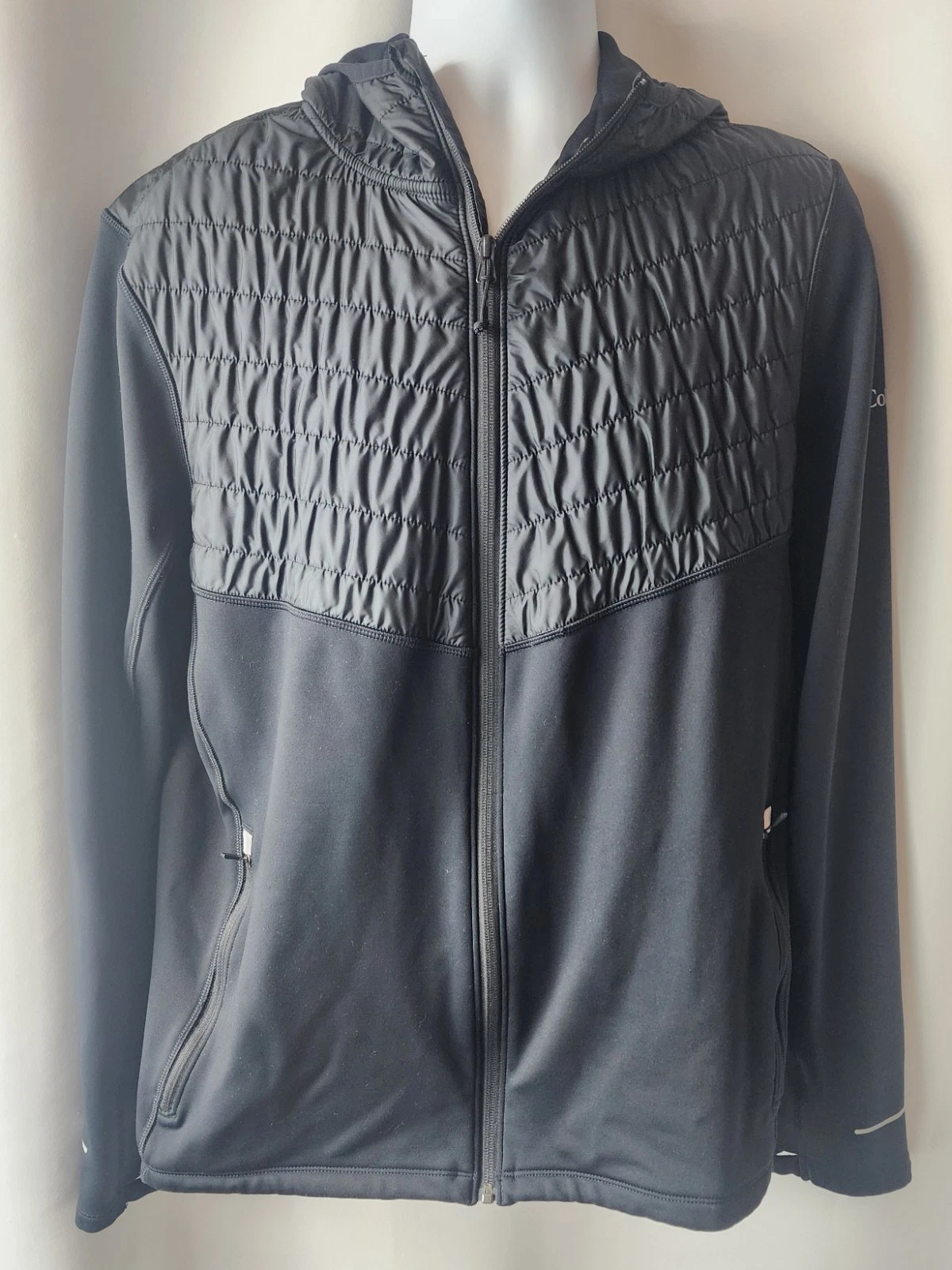 COLUMBIA Men’s L HYBRID Jacket Oak Park Full Zip Black Coat Active Outdoor EUC