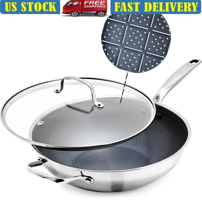 Stainless Steel Wok Nonstick Dishwasher Safe Induction Oven Safe 12 Inch 5QT New