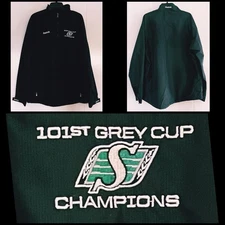 Reebok 101st CFL Grey Cup Saskatchewan Roughriders Full Zip Black Jacket Mens L