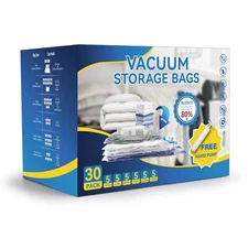 30 Pack Vacuum Storage Bags for Comforters Pillows Clothes Storage w/Hand Pump
