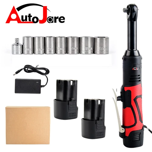 2 batteries  3/8" Long Neck Ratchet Wrench, 60Ft-lbs Extended Cordless Ratchet