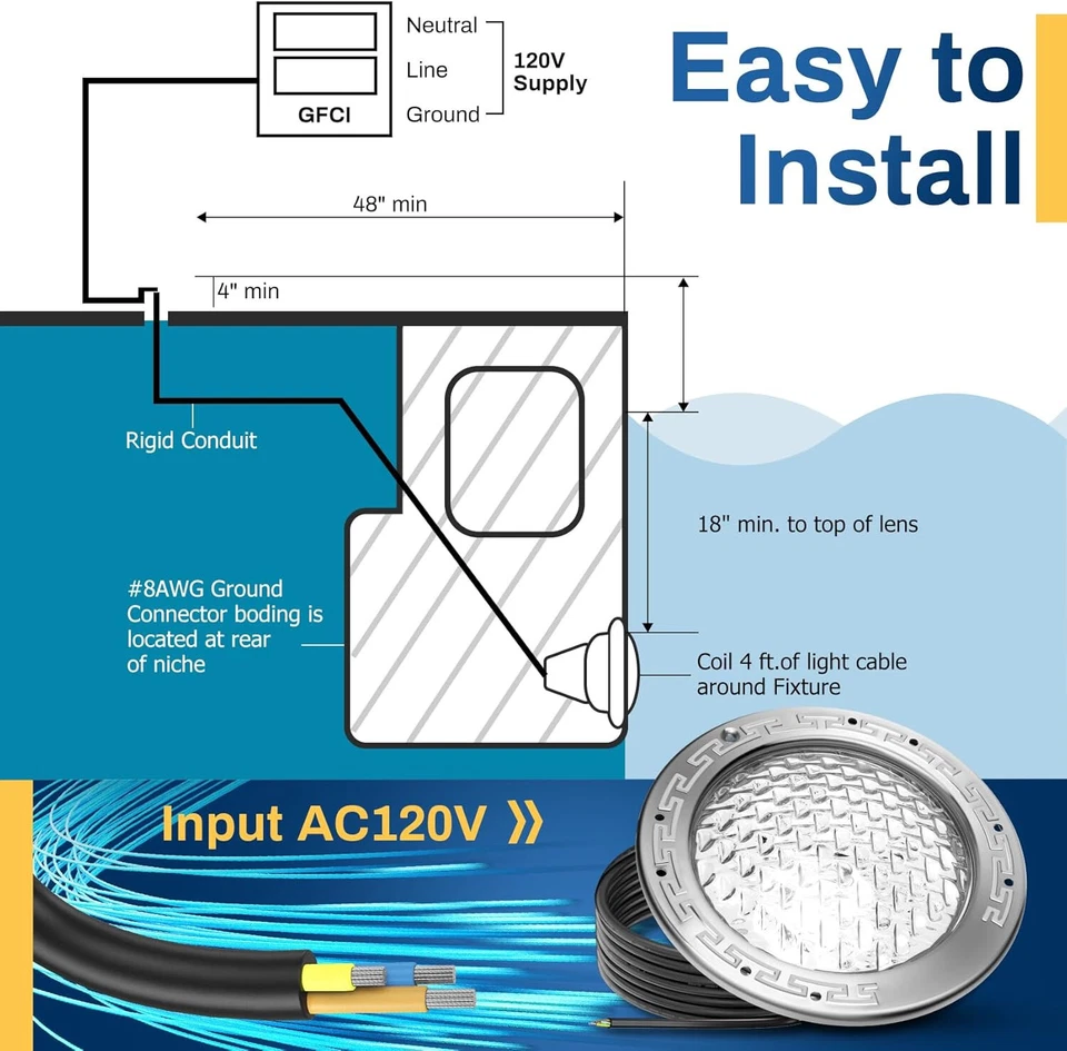 Pomeade SH101300 120V 35W Color-Changing LED Pool Light, 50FT Cord, w/ Remote - Image 3 of 4