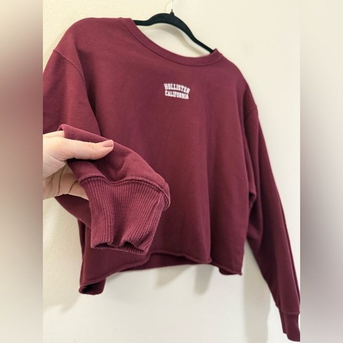 Hollister Cropped Sweatshirt in Cranberry Red - M - Picture 3 of 8