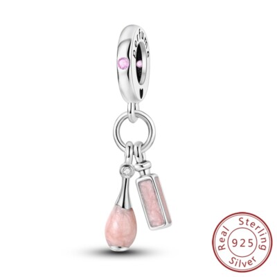 MULA Frauen 925 Sterling Silber DIY Charm Rosa Parfüm Lippenstift Für Armbänder