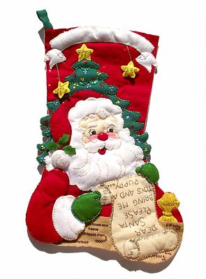 Bucilla Kit Calza Di Feltro Applique – Dear Santa, 45,7 Cm, Con Paillettes E Perline – Decorazione Natalizia Fai-da-te