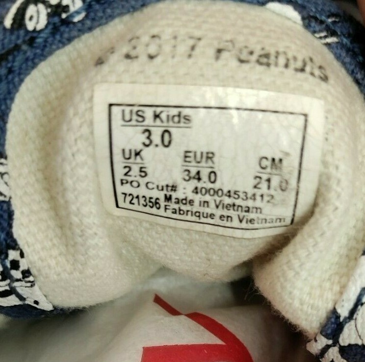 Vans Peanuts Snoopy Big Kids Size 3 Skateboard Canvas Skate Lace Up Shoes Unisex