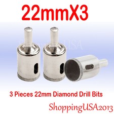 3X 22mm Diamond Coated Drill Bit Hole Saw Cutter Set Tool Glass Granite Marble