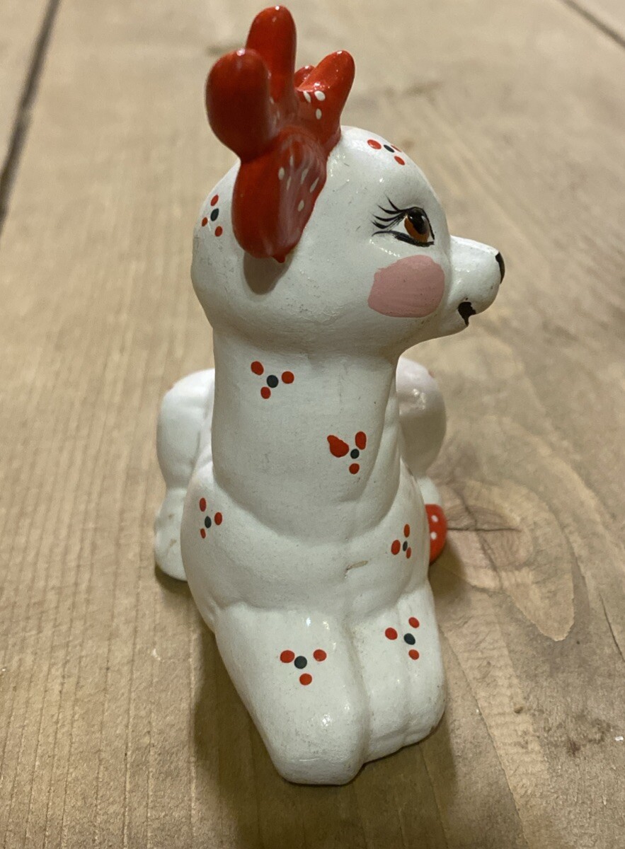 VTG Xmas 2 Deer Kimble Mold Quilted Ceramic Hand painted 10”-4” White &Brown