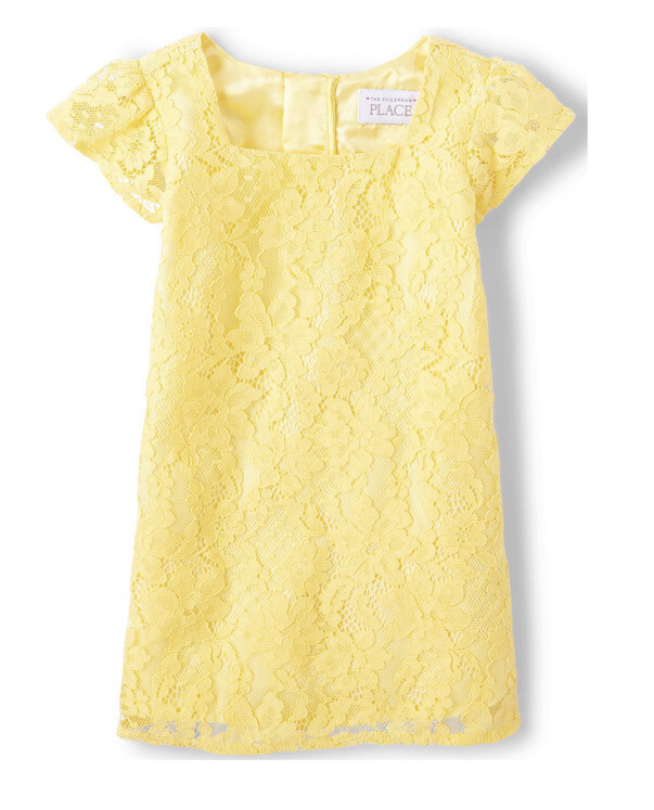 The Childrens Place Girls Yellow Lace Square Neck Shift Dress Size XL (14) NWT