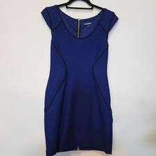 Express Dress 4 Sheath Office Navy Black Textured Slimming Cap Sleeves Boat Neck