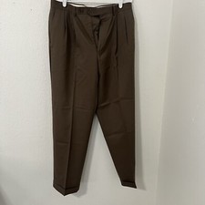 Chaps Men’s EUC 100% Wool Brown Pleated Dress Pants - Size 34x32 Cuff Hems