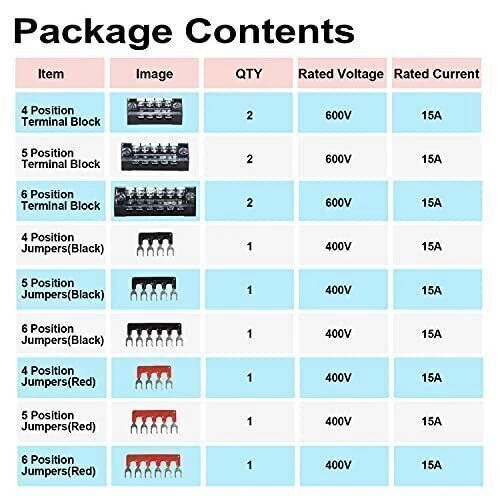 6 Sets Dual Row Fixed Terminal Block and Jumper 15Amp -  4/5/6 Positions 600V - Image 3 of 4