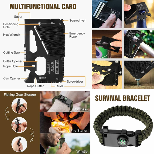 Kit Sopravvivenza 14 in 1 Campeggio Accessori Di Emergenza, Regali per Uomini, P - Foto 4 di 12