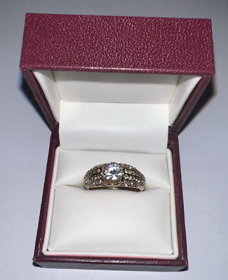 Sterling Silver Yellow Gold Overlay Ring Cubic Zirconia Bridge Design Vintage