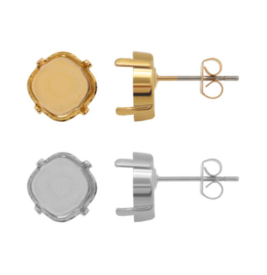 Brass Stud Post Earring Bases for 4483 Thin Cushion Fancy Stones Crystals