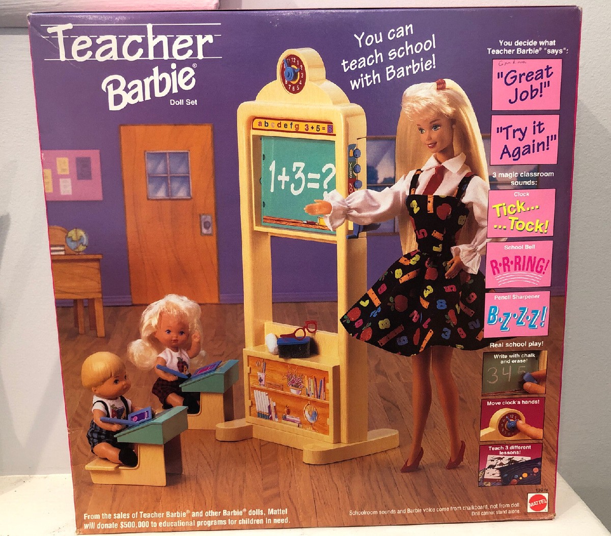 NEW! Talking TEACHER BARBIE Vintage 1995 Mattel Doll Set Blonde
