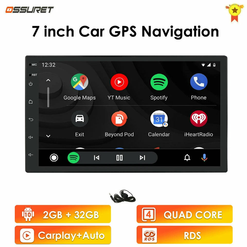 7" Car Radio Stereo Apple/Android Carplay Touch Screen Double 2Din 2+32GB GPS - Image 2 of 4