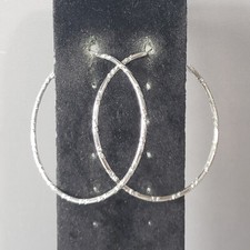 Dangle Hoop Earrings Silver Tone Large Retro Mid Century Modernist Boho 2.25"