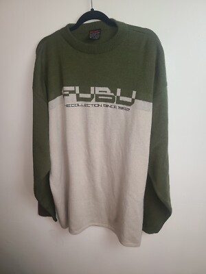 Fubu Mens Size XL Vintage 90 s Pullover Green Long Sleeve Sweater