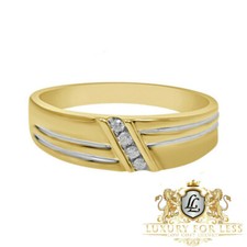 New Men's .04 ctw Genuine Real Diamond 10k Yellow Gold Channel Wedding Ring Band