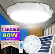 Solar Pendant 90 LED Light Round Garden Ceiling Shed Lamp Indoor Outdoor Light