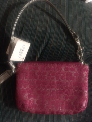 COACH Mini Signature Optic Lurex Raspberry Pink Silver