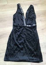 WOMENS BLACK VELVET BODYCON DRESS BY PRETTYLITTLETHING SIZE 10