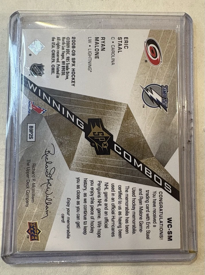 2008-09 SPx Winning Combos Eric Staal / Ryan Malone Jersey 2 Colours /99 WC-SM - Image 2 of 4